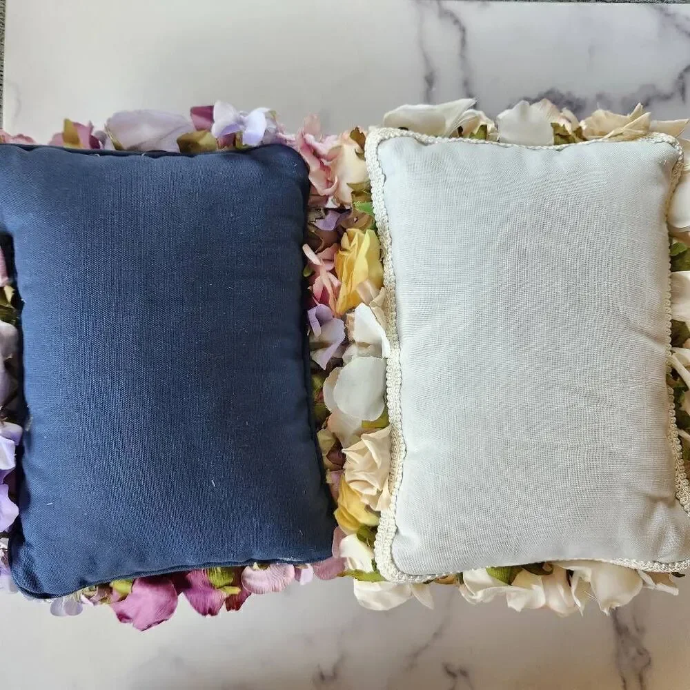 Decorative rose floral bouquet pillow bundle of 2 purple yellow